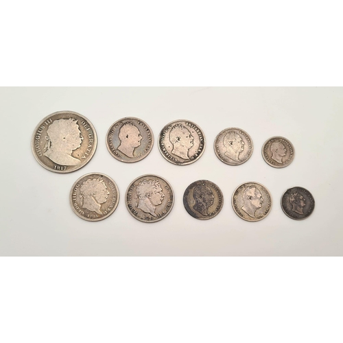 604 - A Small Collection of 10 Silver William IV and George III Silver Coins. Please see photos for finer ... 