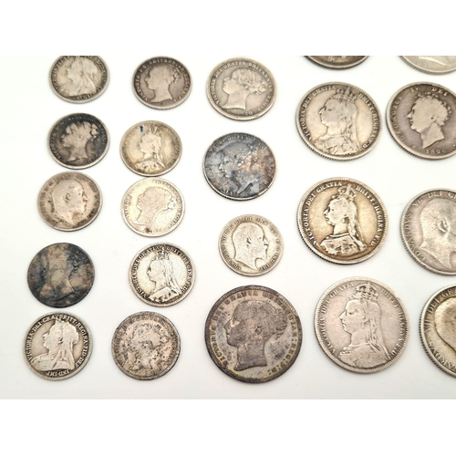 620 - A Collection of 41 Pre 1920 Silver Edward VII and Queen Victoria Coins. Please see photos for finer ... 