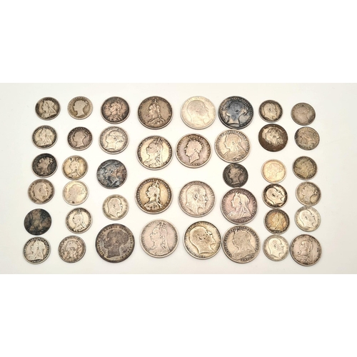 620 - A Collection of 41 Pre 1920 Silver Edward VII and Queen Victoria Coins. Please see photos for finer ... 