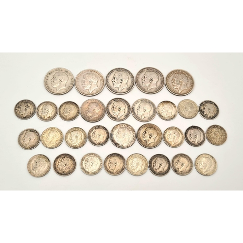 614 - A Collection of 31 Pre 1920 Silver George V Coins. Please see photos for finer details and condition... 