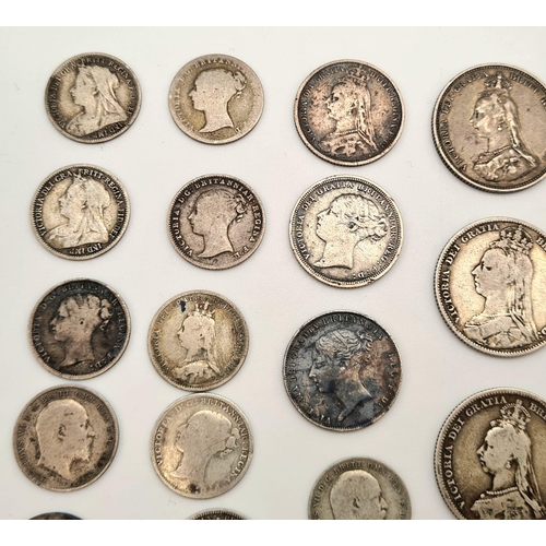 620 - A Collection of 41 Pre 1920 Silver Edward VII and Queen Victoria Coins. Please see photos for finer ... 