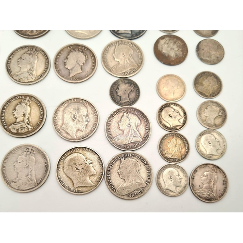 620 - A Collection of 41 Pre 1920 Silver Edward VII and Queen Victoria Coins. Please see photos for finer ... 