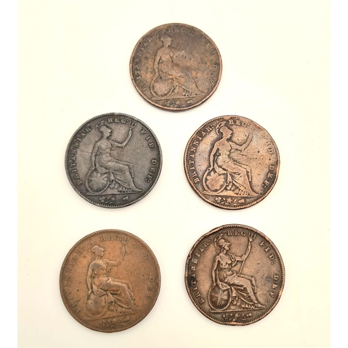 733 - Four George III Copper Coins and Five Queen Victoria Penny Coins. Please see photos for finer detail... 