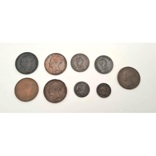 733 - Four George III Copper Coins and Five Queen Victoria Penny Coins. Please see photos for finer detail... 