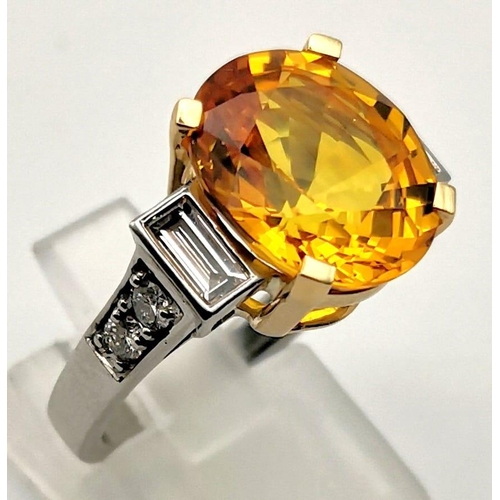 8 - A Highly Impressive 18K White Gold, Platinum -  7.65ct Ceylon Orange Sapphire and Diamond Ring. Natu... 