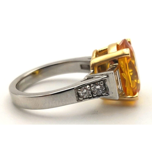 8 - A Highly Impressive 18K White Gold, Platinum -  7.65ct Ceylon Orange Sapphire and Diamond Ring. Natu... 