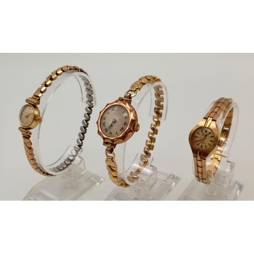 768 - Three Vintage Gold Plated Ladies Watches - Includes a Tissot and Limit. A/F