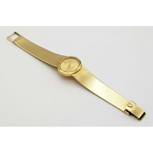 684 - An 18 k yellow gold ROLEX CELLINI ladies watch. Oval dial (25 x 22 mm) with gold bezel, face and han... 