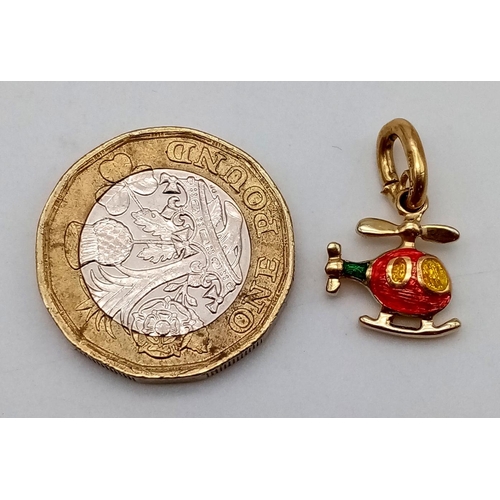 779 - 18K YELLOW GOLD G ENAMELLED HELICOPTER CHARM DC 2.4G.