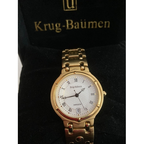 13 - Gentlemans KRUG-BAUMEN WRISTWATCH in 18 carat gold electroplate, having sweeping second hand and dat... 