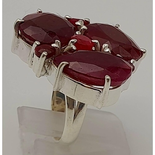 310 - A Ruby Gemstone Cocktail Ring in 925 Silver. Size O. 15g total weight.