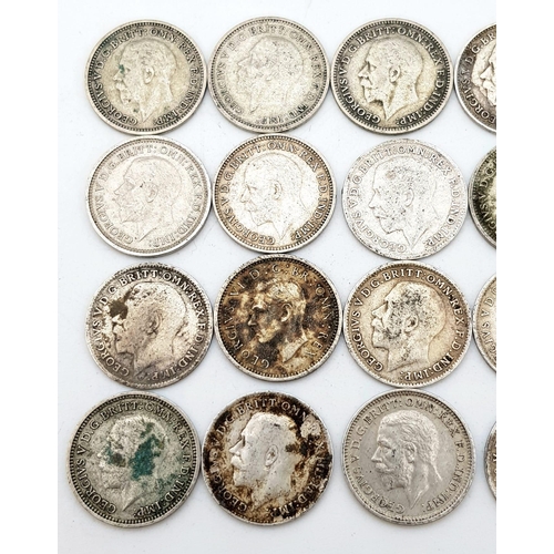 893 - 10 x Threepence Silver Pieces. Please see photos for finer details and conditions.