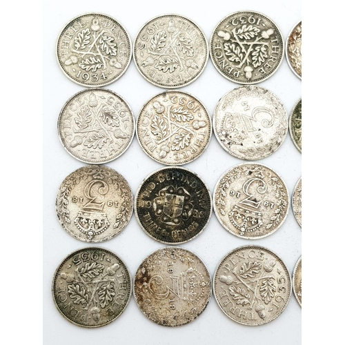 893 - 10 x Threepence Silver Pieces. Please see photos for finer details and conditions.