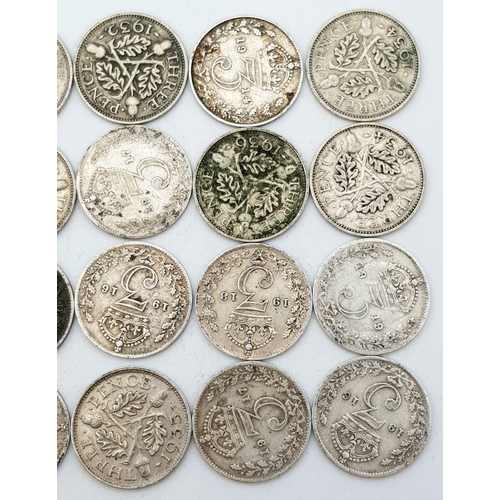 893 - 10 x Threepence Silver Pieces. Please see photos for finer details and conditions.