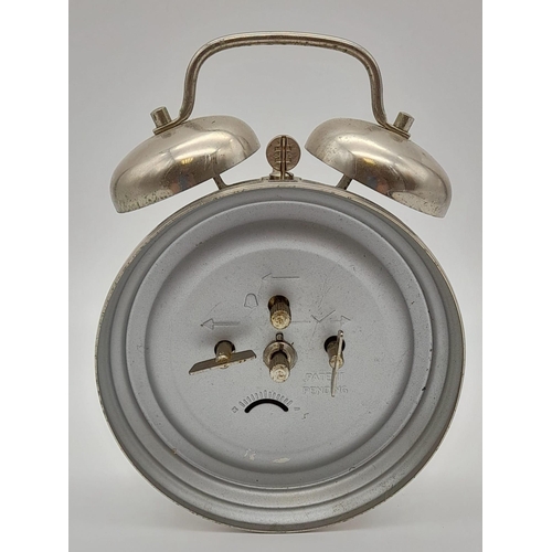 537 - A Vintage Backwards Double-Bell Alarm Clock. In working order.