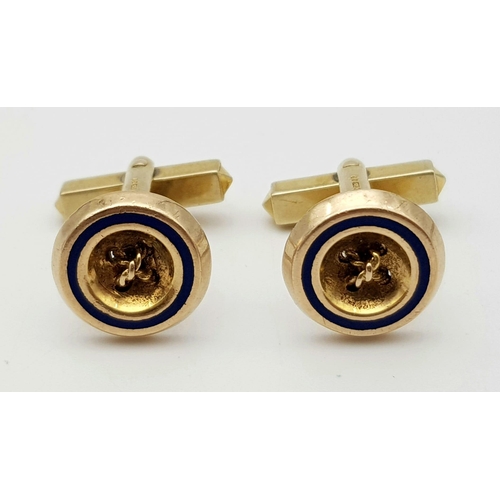 61 - A Pair of 9K Yellow Gold Enamelled Cufflinks. 10.1g total weight. Comes with a W.G.I. certificate.