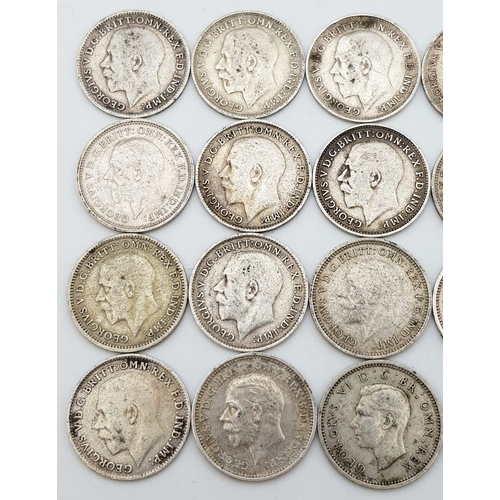 724 - 20 x Threepence Silver Pieces. Please see photos for finer details and conditions.