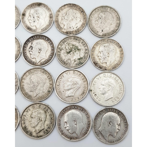 724 - 20 x Threepence Silver Pieces. Please see photos for finer details and conditions.