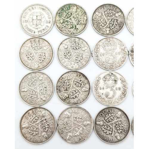 783 - 20 x Threepence Silver Pieces. Please see photos for finer details and conditions.