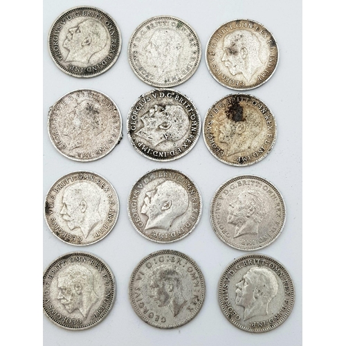 783 - 20 x Threepence Silver Pieces. Please see photos for finer details and conditions.