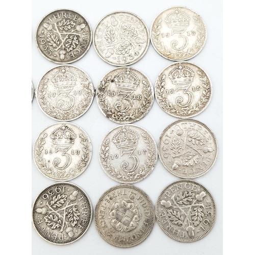 783 - 20 x Threepence Silver Pieces. Please see photos for finer details and conditions.