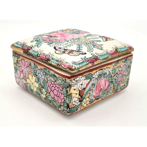 1142 - An Antique Chinese Trinket Box. Floral and butterfly decoration throughout. Makers mark on base. 10 ... 