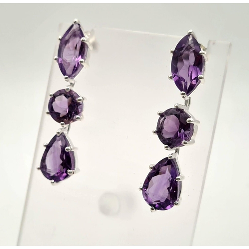 324 - A Pair of Amethyst Gemstone Earrings in 925 Silver. 13g total weight.