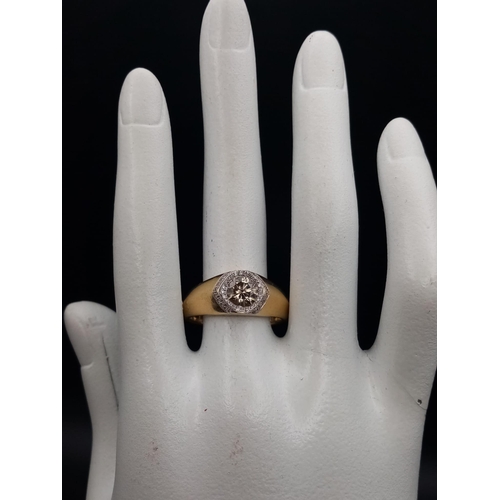 485 - An 18K Yellow Gold Champagne Diamond Gents Ring. 1.1ct. Size T. 10.1g total weight. Comes with a W.G... 