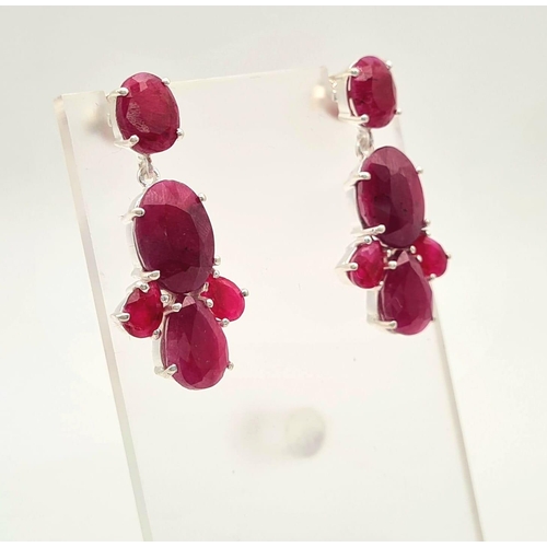 759 - A Pair of Ruby Gemstone Earrings in 925 Silver. 15g total weight.