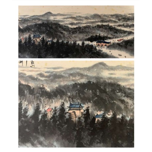 31 - Landscape; Chinese ink and watercolor on paper scroll; Attribute to Fu Baoshi; Collection of Xu Ping... 