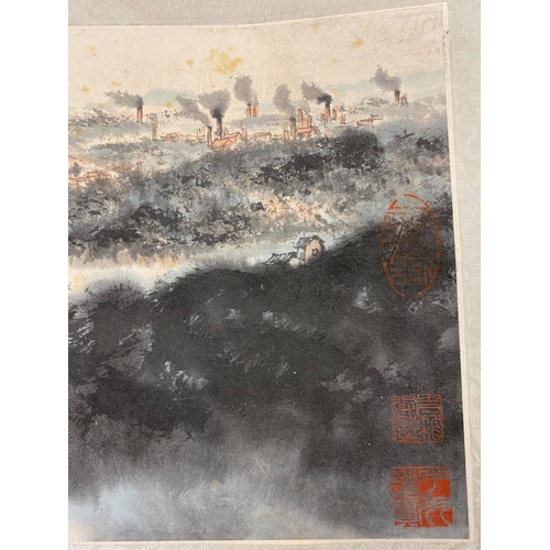 31 - Landscape; Chinese ink and watercolor on paper scroll; Attribute to Fu Baoshi; Collection of Xu Ping... 