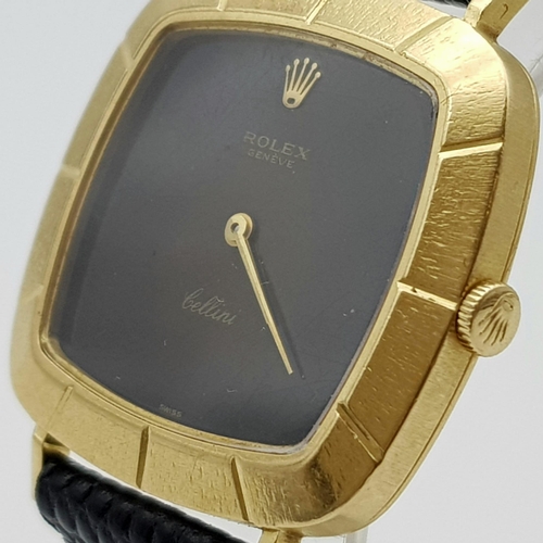 371 - A Vintage Rolex Cellini 18K Gold Gents Watch. Black leather strap. 18k gold square case - 30 x 30mm.... 