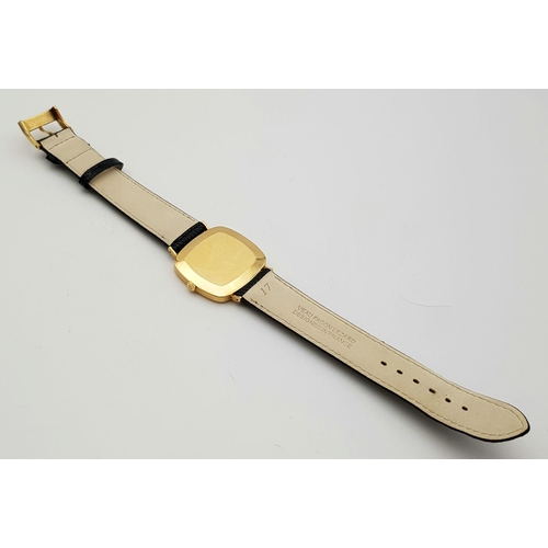 371 - A Vintage Rolex Cellini 18K Gold Gents Watch. Black leather strap. 18k gold square case - 30 x 30mm.... 