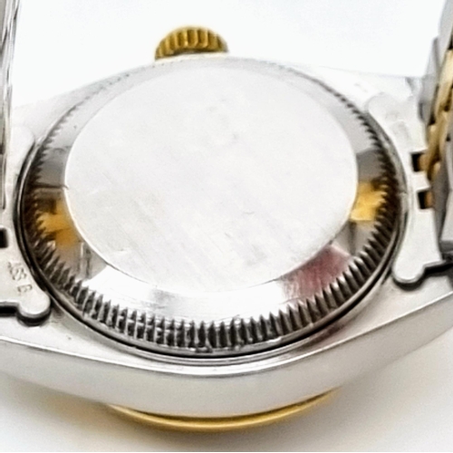 607 - A Rolex Oyster Perpetual Datejust Ladies Watch. Bi metal strap. Stainless steel and gold bezel case ... 