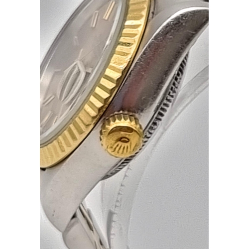 607 - A Rolex Oyster Perpetual Datejust Ladies Watch. Bi metal strap. Stainless steel and gold bezel case ... 