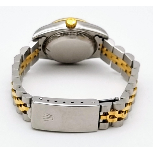 607 - A Rolex Oyster Perpetual Datejust Ladies Watch. Bi metal strap. Stainless steel and gold bezel case ... 