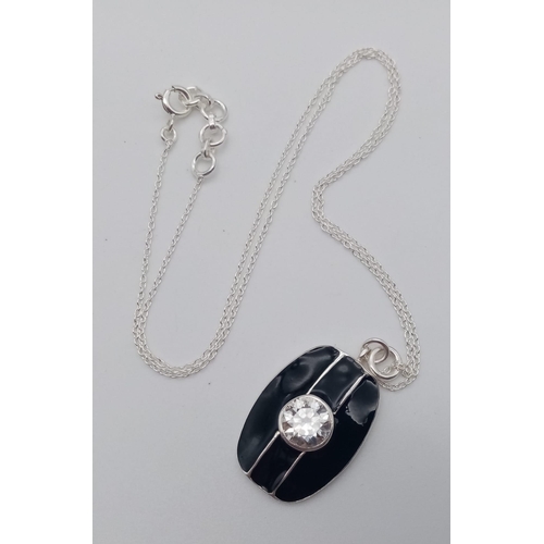 688 - 3.15ct White Moissanite Pendant in Black Enamel. 25mm and 42cm.