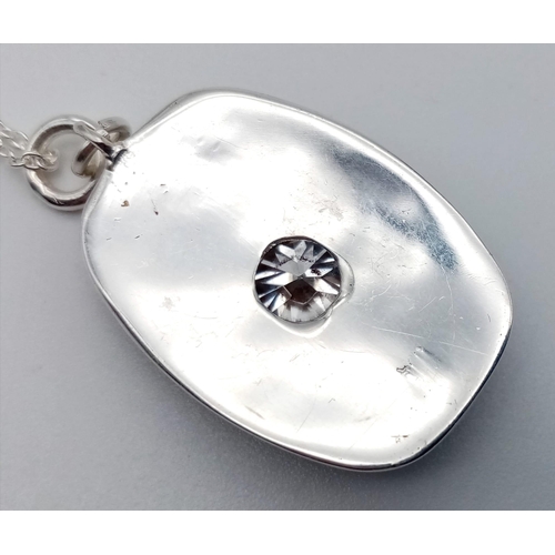 688 - 3.15ct White Moissanite Pendant in Black Enamel. 25mm and 42cm.