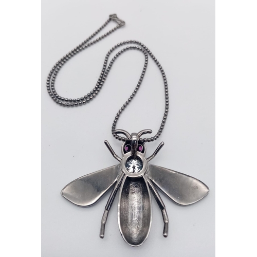 752 - A 2.45ct White Moissanite Bee Pendant in 925 Silver, Black Gold Antique Finish. 4cm pendant. 42cm ch... 