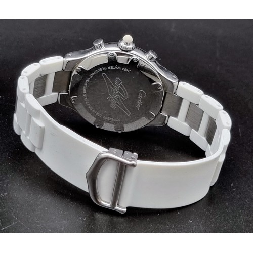 445 - A Cartier Chronoscaph Stainless Steel and White Rubber Gents Watch. Stainless steel case - 38mm. Whi... 