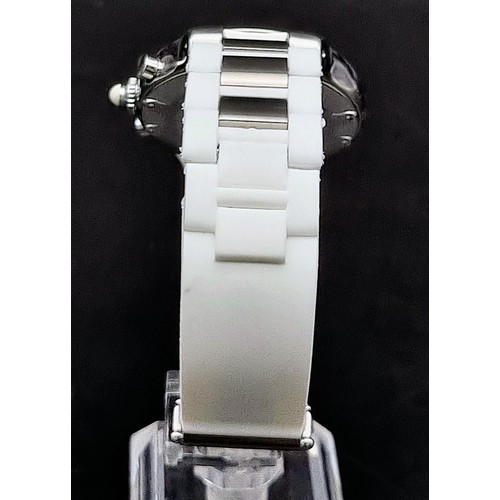 445 - A Cartier Chronoscaph Stainless Steel and White Rubber Gents Watch. Stainless steel case - 38mm. Whi... 