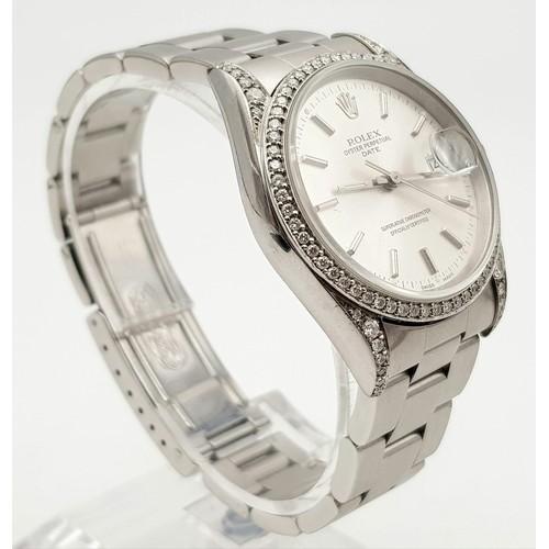 706 - A Rolex Oyster Perpetual Diamond Gents Watch. Stainless steel strap and case - 35mm. Silver tone dia... 