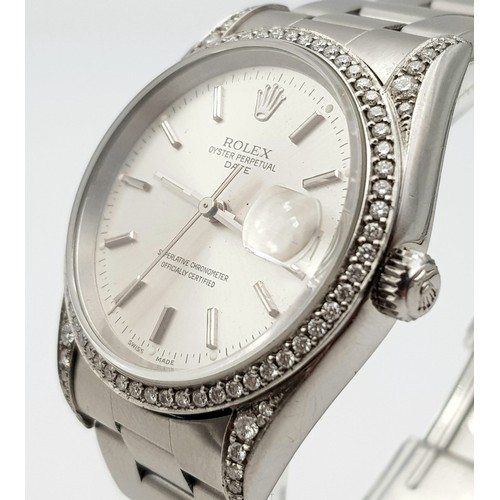 706 - A Rolex Oyster Perpetual Diamond Gents Watch. Stainless steel strap and case - 35mm. Silver tone dia... 