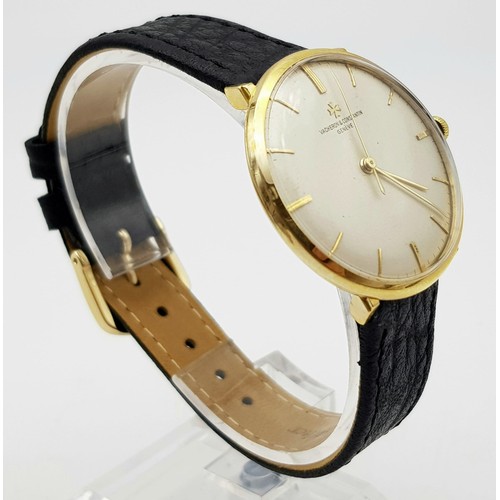 628 - A Vintage 18K Gold Vacheron and Constantin Gents Watch. Black leather strap. 18k gold case - 35mm. W... 