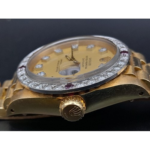 623 - An 18K Gold Rolex Diamond Oyster Perpetual Datejust Ladies Watch. 18k gold strap and case - 26mm. Di... 