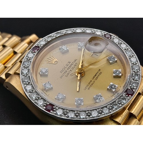 623 - An 18K Gold Rolex Diamond Oyster Perpetual Datejust Ladies Watch. 18k gold strap and case - 26mm. Di... 