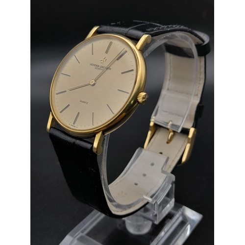 705 - A Vacheron Constantin 18K Gold Quartz Gents Watch. Black leather strap. 18k gold case - 30mm. Gold t... 