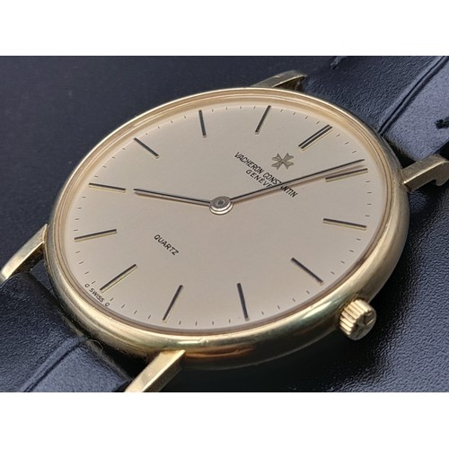 705 - A Vacheron Constantin 18K Gold Quartz Gents Watch. Black leather strap. 18k gold case - 30mm. Gold t... 