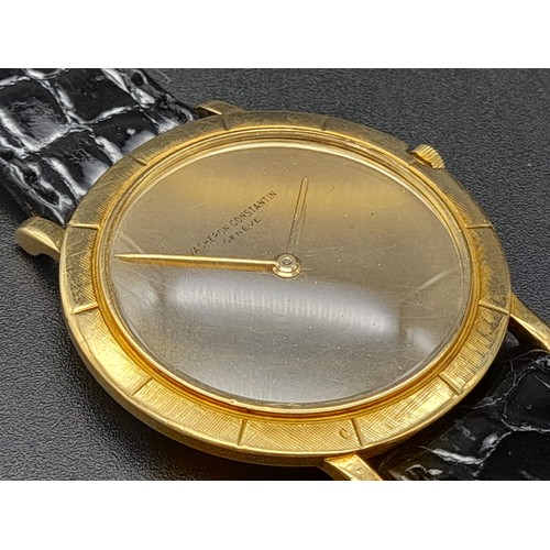 378 - A Vacheron Constantin 18K Gold Cased Ladies Watch. Black leather strap. Gold case - 30mm. Gold tone ... 