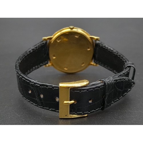 378 - A Vacheron Constantin 18K Gold Cased Ladies Watch. Black leather strap. Gold case - 30mm. Gold tone ... 